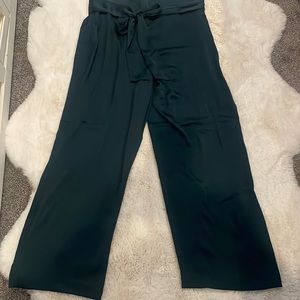Green satin wide leg pants